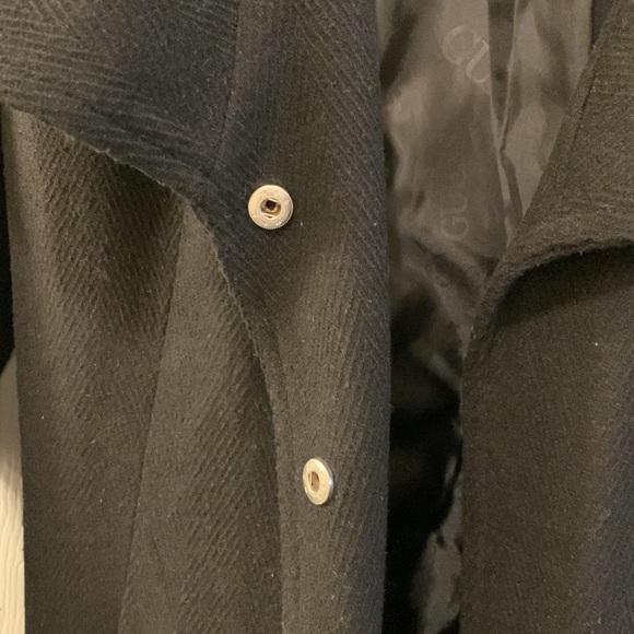 GUESS BLACK COAT/JACKET SZ M /w BELT LARGE COLLAR WOOL BLEND- POCKETS SNAP CLOSE - Picture 7 of 11